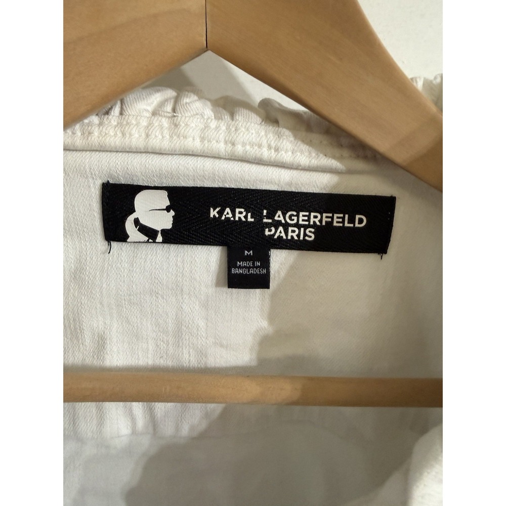 KARL LAGERFELD PARIS Ruffled Denim Jacket White Women's Medium Stretch - Picture 3 of 15